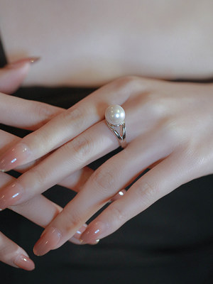 S925纯银珍珠戒指女轻奢小众设计