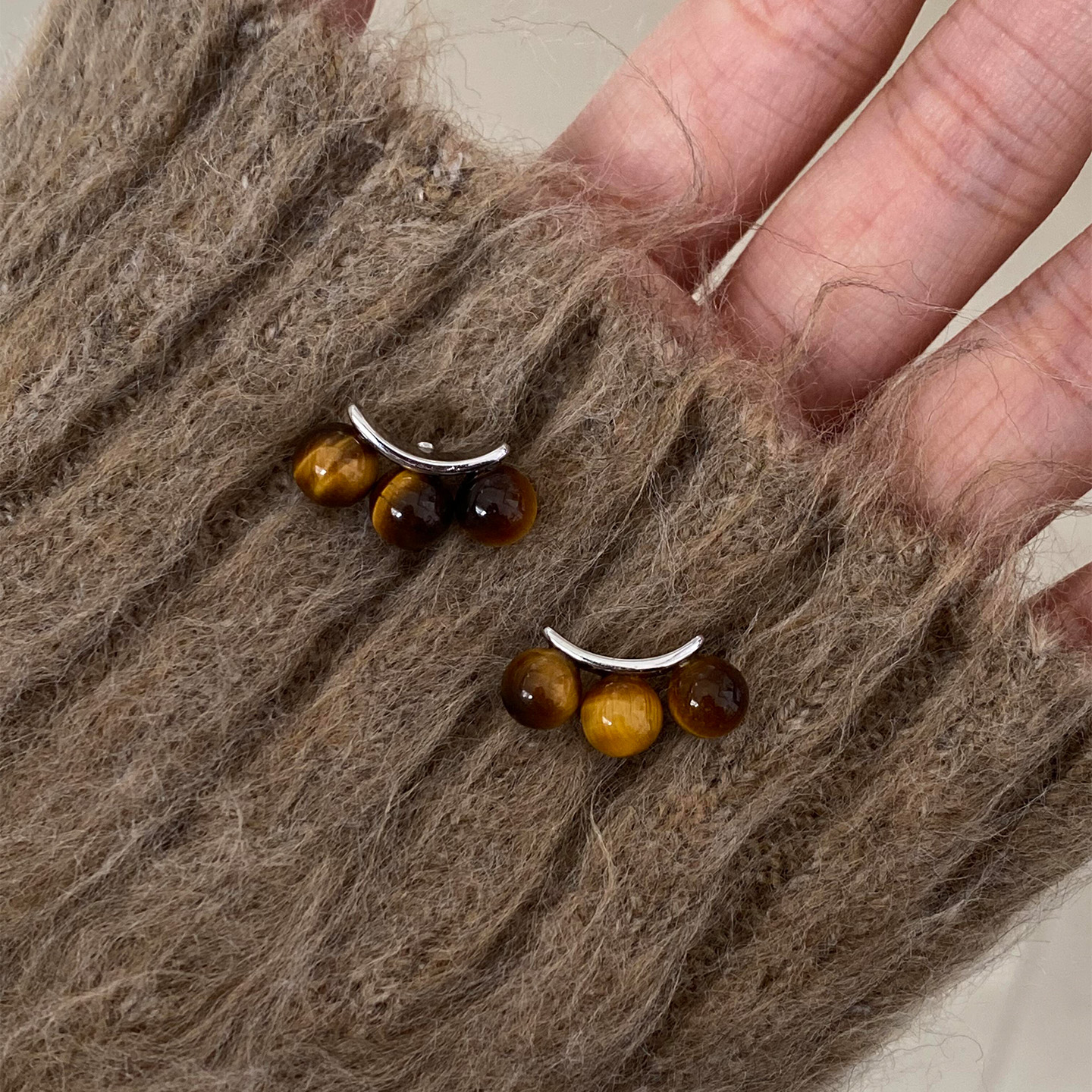 秋冬美拉德琥珀色圆球耳环女小众