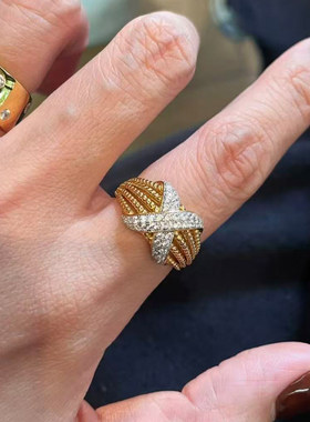 复古双排钻镂空戒指女轻奢高级感