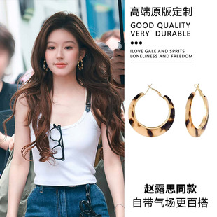 赵露思同款 小众独特 豹纹圈圈耳环女轻奢高级感夸张耳圈2025年新款