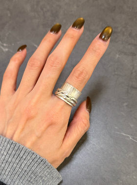 小众韩系双麻花编织宽面素圈戒指