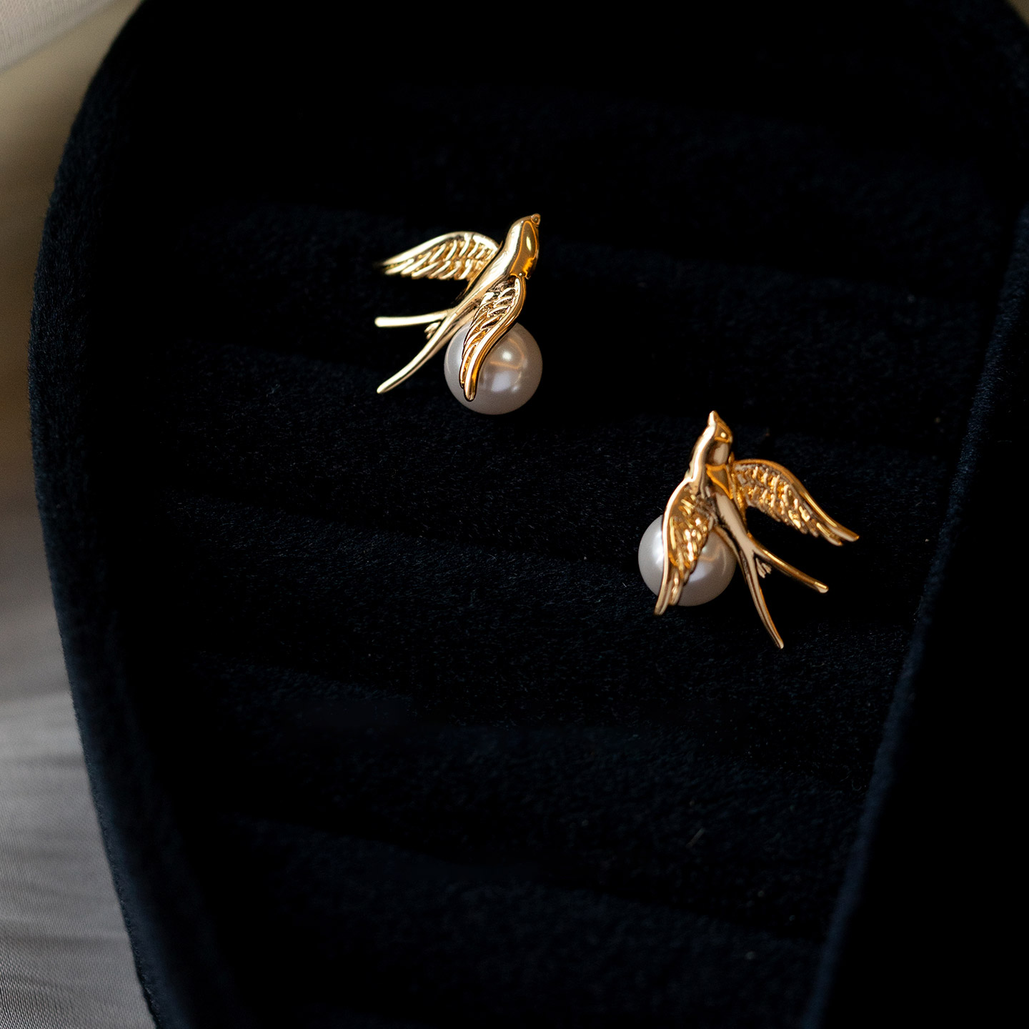 复古仿珍珠飞鸟耳钉2025新款爆款