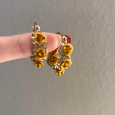 法式复古金色干枯玫瑰耳环
