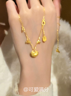 新中式金色小福坨吊坠项链女款2025新款气质锁骨链高级感轻奢小众