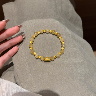 高级感手链轻奢小众精致 2025新款 新中式 仿金发晶猫咪串珠手串女款