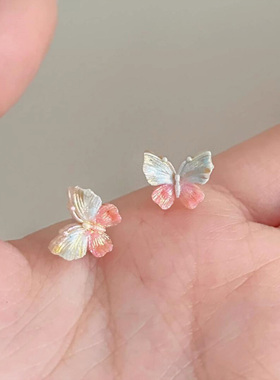 夏日多巴胺彩色立体蝴蝶耳钉独特漂亮甜美耳环2025新款爆款高级感