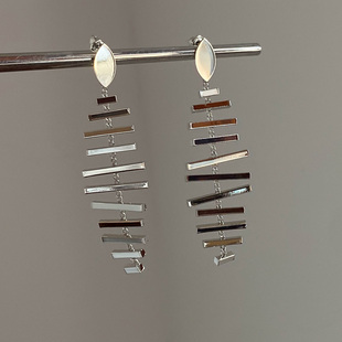 高级感轻奢独特耳钉女小众设计 爆款 个性 鱼骨金属流苏耳环2025新款