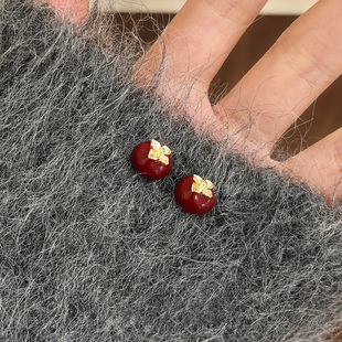 红色滴釉柿柿如意耳钉女小众独特秋冬耳环2025新款 高级感轻奢 爆款