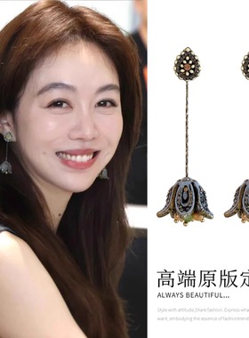 中餐厅姜妍同款长款花朵耳环2025新款爆款高级感波西米亚度假耳饰
