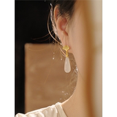 爆款 S925银新中式 银杏叶玉髓水滴耳环2025新款 高级感耳钉复古耳夹