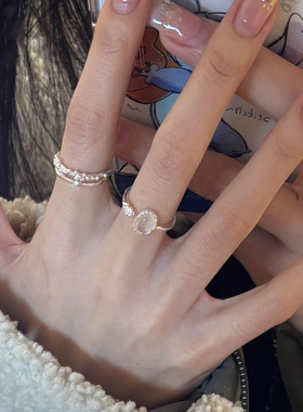 S925银冰透玉髓戒指女小众设计感