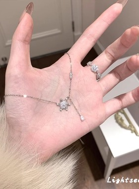 S925银锆石雪花项链女款2024新款