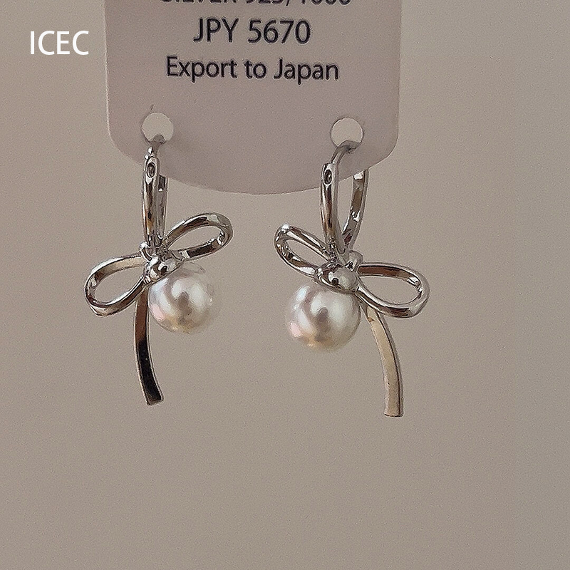 S925银饰蝴蝶结珍珠耳扣2025新款