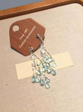 清冷感长款蓝色水滴流苏耳环2025新款爆款高级感轻奢小众独特耳饰