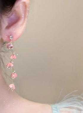 韩系长款粉色樱花流苏耳环女高级感轻奢小众精致耳钉2025新款爆款