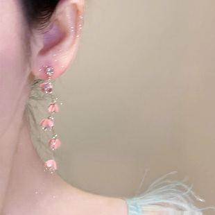 爆款 韩系长款 粉色樱花流苏耳环女高级感轻奢小众精致耳钉2025新款