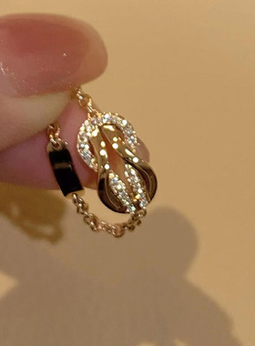 中古金色闪钻八字扣戒指女高级感