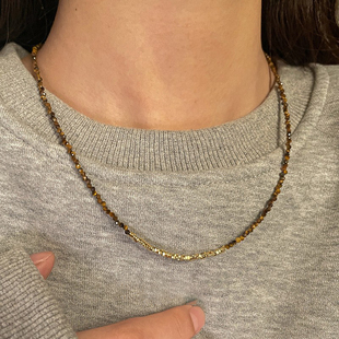 S925纯银金色碎银子虎眼石项链女款 高级感轻奢小众锁骨链 2025新款