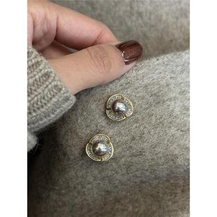 S925银灰色珍珠花蕊耳钉2025年新款 高级感轻奢小众独特耳环女 爆款