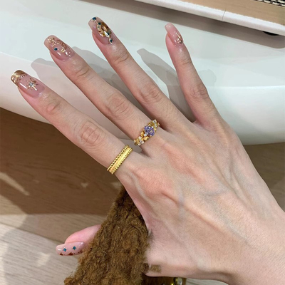 金色复古超闪紫色戒指轻奢高级感