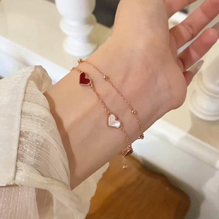 S925银撞色贝母爱心双层手链女款 轻奢小众精致高级感手饰 2025新款