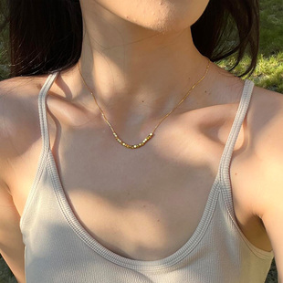 中古小方糖串珠项链女款 轻奢小众精致锁骨链日常百搭颈链 2026新款