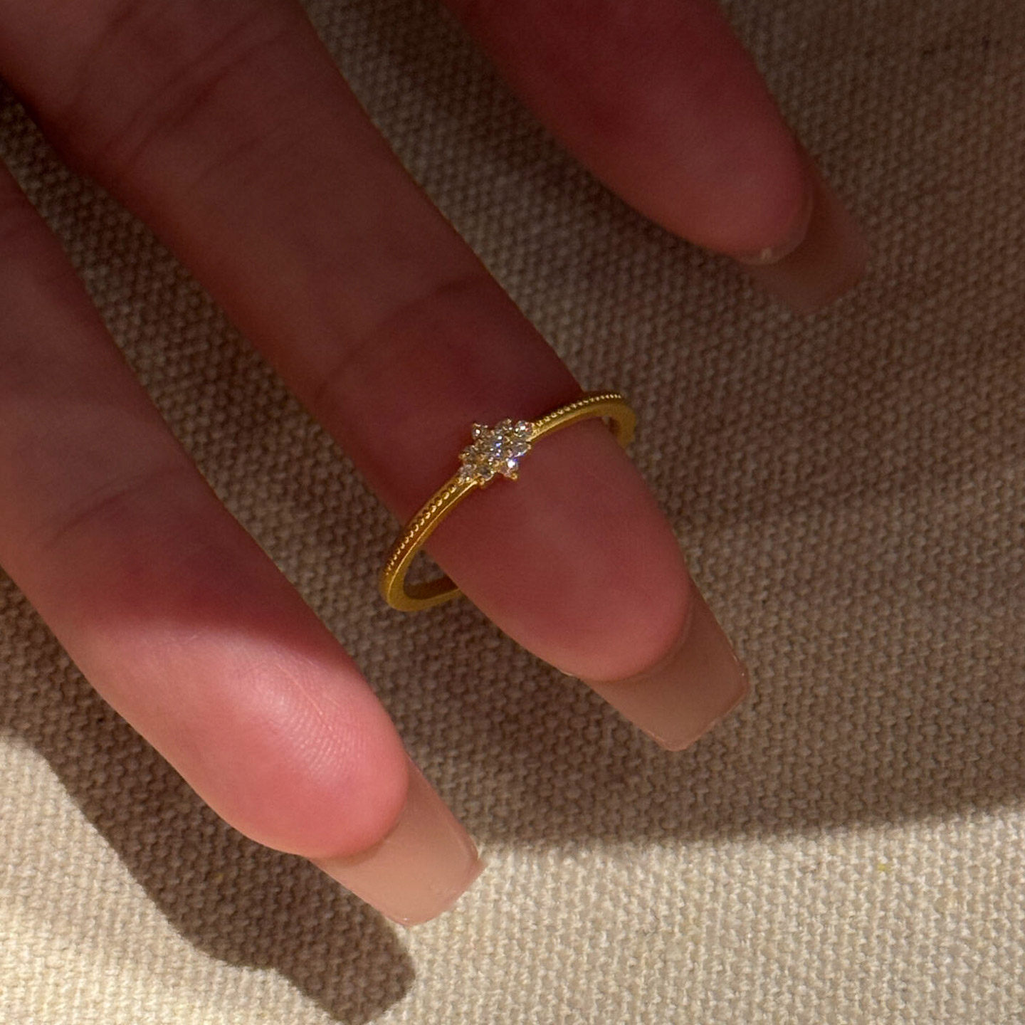 中古金色拉丝mini闪钻雪花戒指女