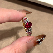 中古vintage爆闪红色鸽子蛋戒指女轻奢高级感指环小众设计食指戒