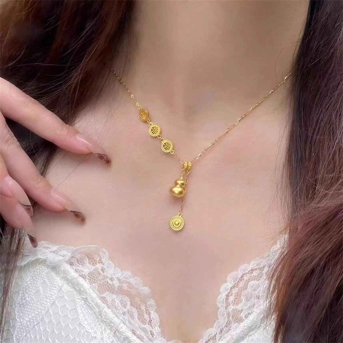 S925纯银新中式金色拉丝葫芦吊坠