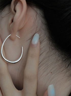 S925纯银复古港风水滴素圈耳环2025新款爆款耳圈气质耳钉女高级感