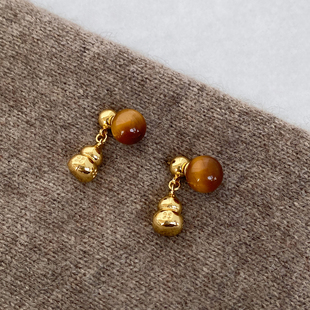 高级感轻奢耳钉女小众设计 爆款 秋冬美拉德新中式 葫芦耳环2025新款