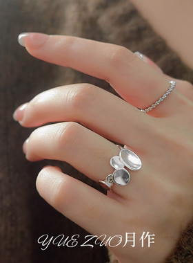 冷淡风银色不规则圆饼戒指女小众