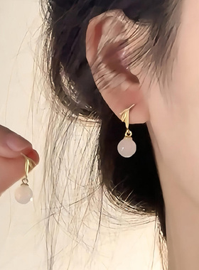 新中式仿和田玉竹叶耳钉女小众设计感独特气质耳环方圆脸旗袍耳饰