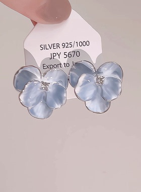 复古油画蓝色鸢尾花耳环2025新款高级感轻奢气质耳钉女小众设计感