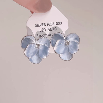 复古油画蓝色鸢尾花耳环2026新款