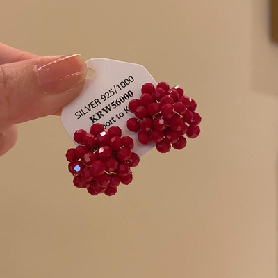 新年红色树莓仿水晶耳钉2025新款