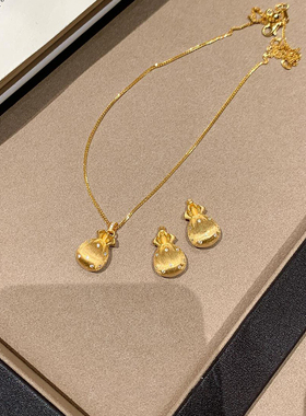 金色拉丝小福袋项链女款2026新款