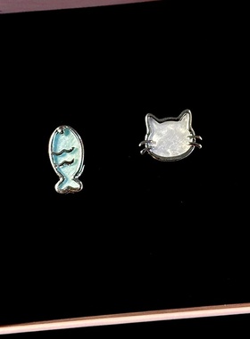 可爱童趣蓝色小鱼猫咪耳钉2025新款爆款高级感轻奢小众独特耳环女