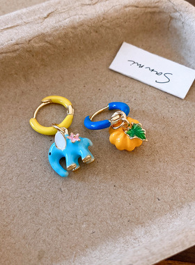 多巴胺可爱小象南瓜耳环女小众设计感耳饰2025新款爆款高级感精致