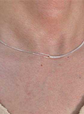 S925纯银简约双层拼接项链女款