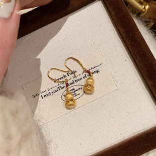 高级感轻奢小众气质耳钉 爆款 新中式 复古金色葫芦流苏耳环2025新款