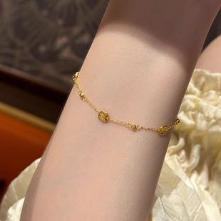 S925纯银金色碎冰冰方块手链轻奢小众精致高级感手饰女款 2025新款