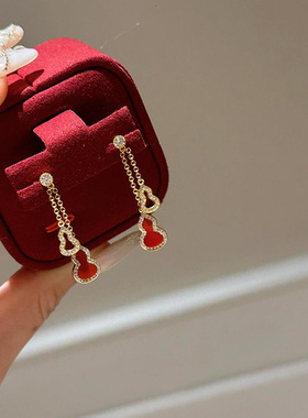 红色葫芦流苏耳环2025新款爆款高级感轻奢小众气质耳钉女新年耳饰