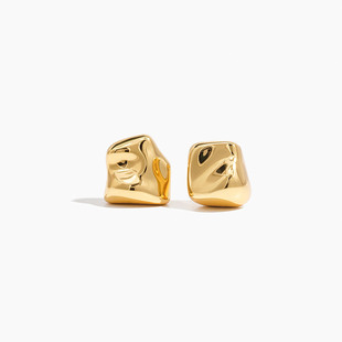 中古金色不规则小陨石耳环轻奢高级感耳钉小众设计独特漂亮耳饰女