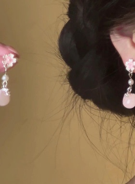 甜美粉色花朵猫咪流苏耳环2025新款爆款高级感耳钉小众气质耳坠女