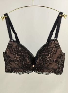 黛-高端Florale薄款大胸显小蕾丝无钢圈调整文胸内衣-11-1812