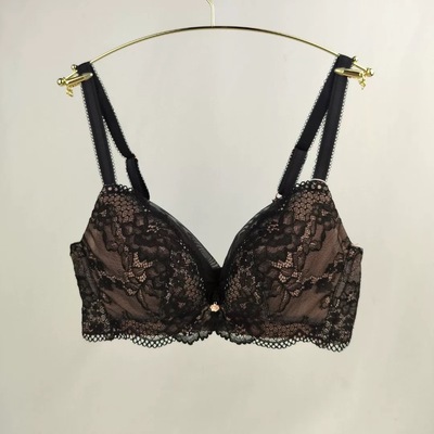 黛-高端Florale薄款大胸显小蕾丝无钢圈调整文胸内衣-11-1812