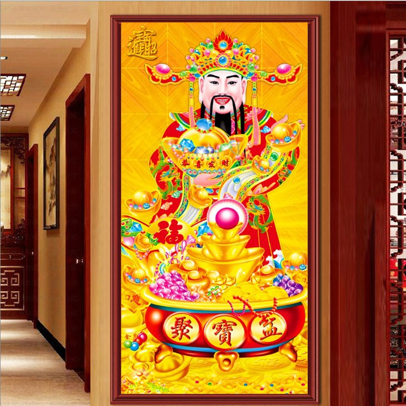 2021新款财神到贴钻十字绣钻石绣钻石画满钻竖款客厅财神爷砖石