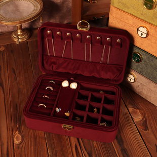 黄金手镯首饰收纳盒高档精致轻奢大容量绒布丝绒首饰盒带锁高品质