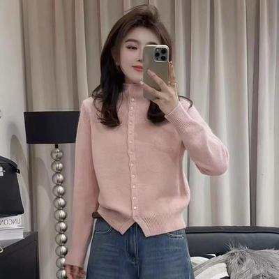 粉色半高领内搭打底毛衣开衫女春装2025新款宽松超好看针织衫上衣